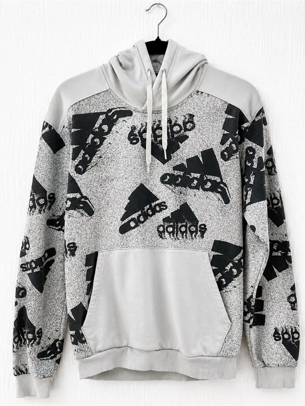 Adidas Linen Green Allover Logo Graphic Fleece Hoodie Men’s Size S HK0368
